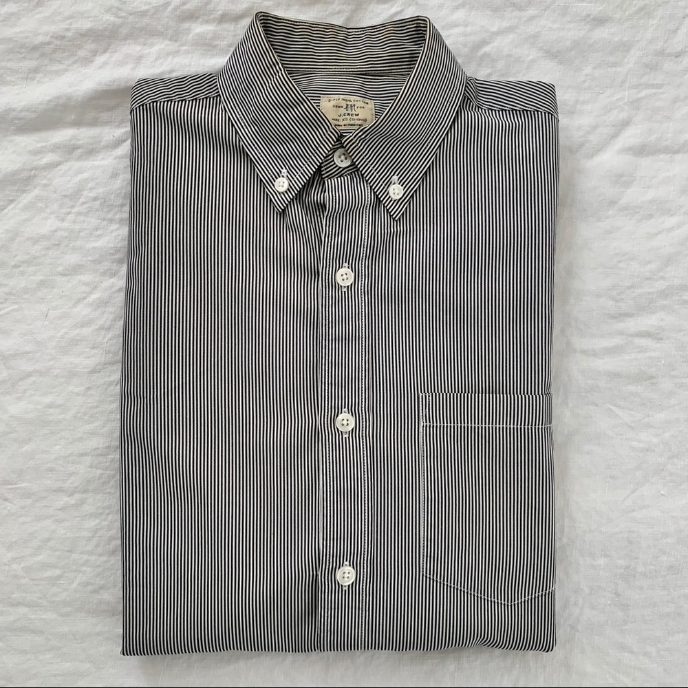 J. Crew Cotton Shirt in Charcoal & White Stripe